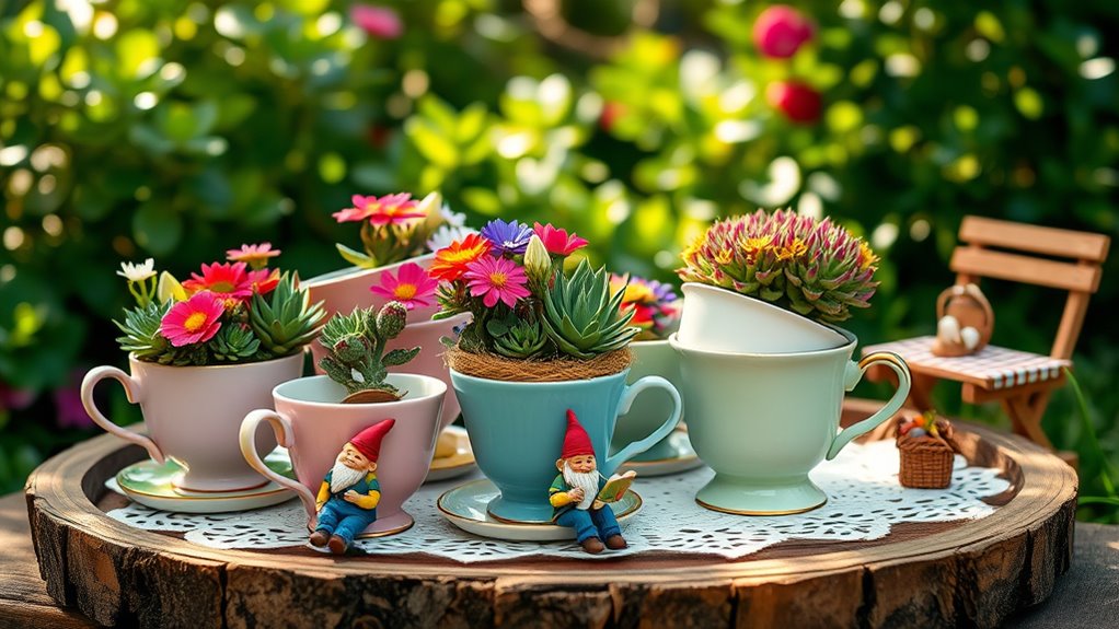 whimsical teacup gnome garden