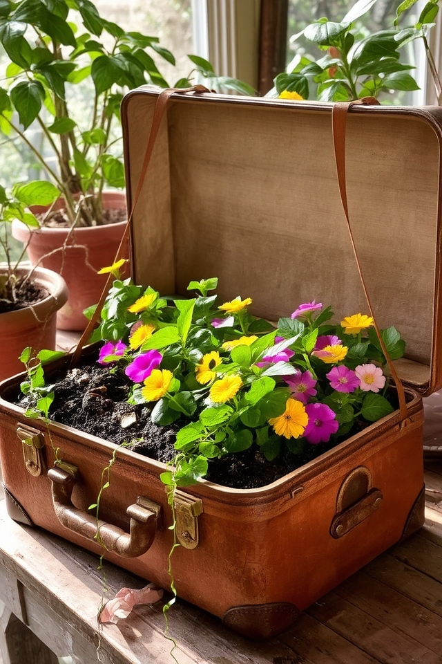 whimsical vintage suitcase planters