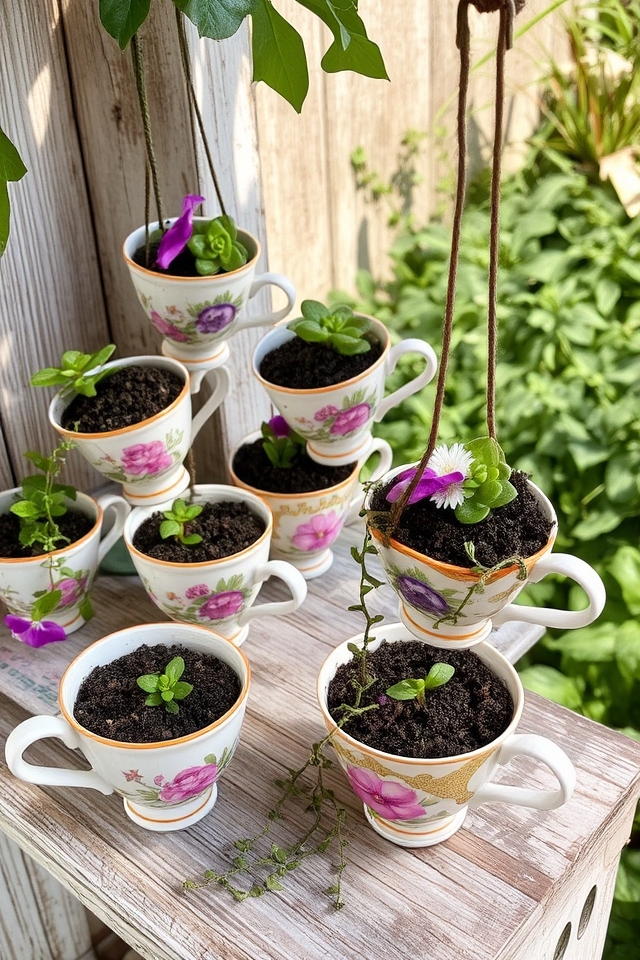 whimsical vintage tea planters