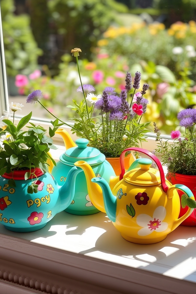 whimsical vintage teapot planters