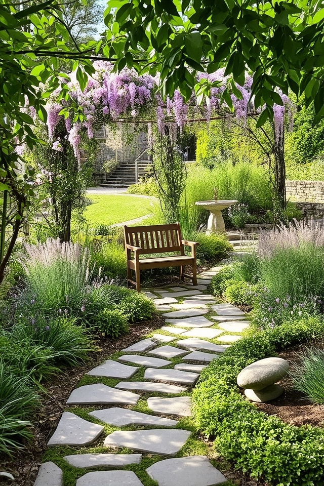 winding path with plants