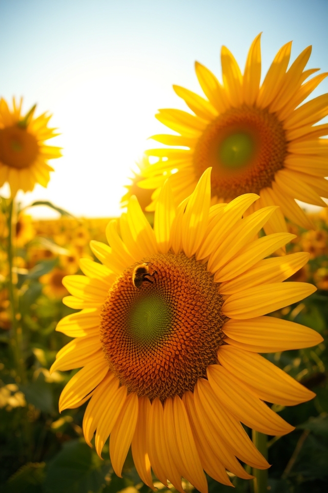 golden sunlit sunflower fields