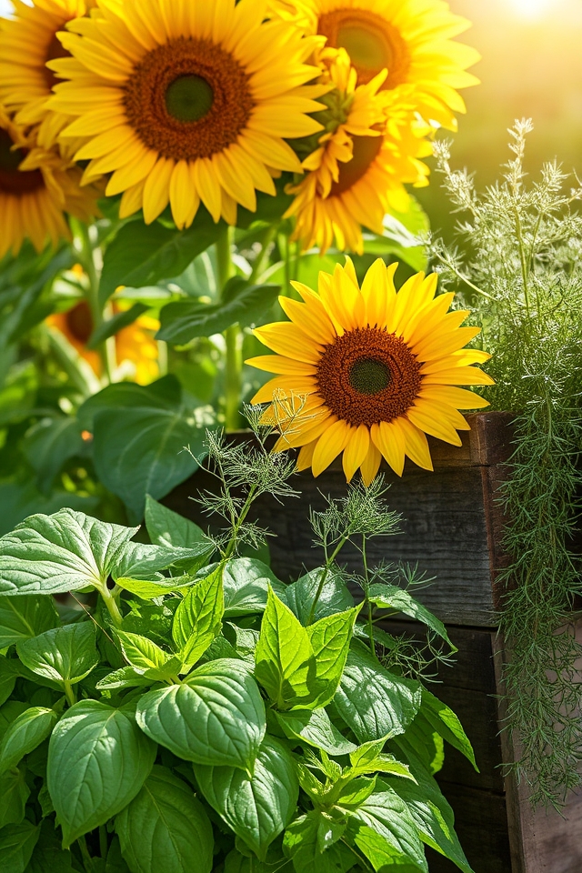sunflowers enhance herb gardens