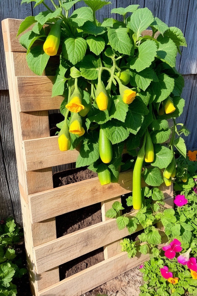 vertical zucchini pallet garden