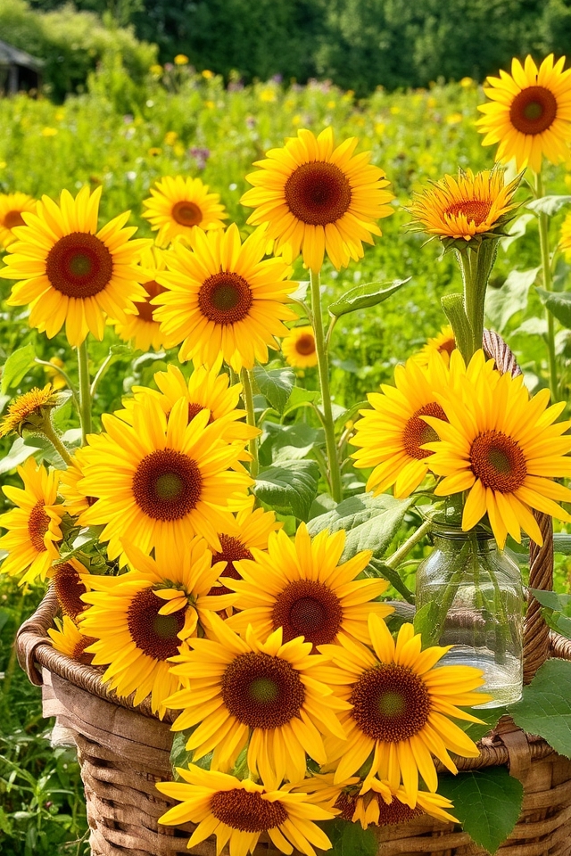 vibrant cut sunflower blooms