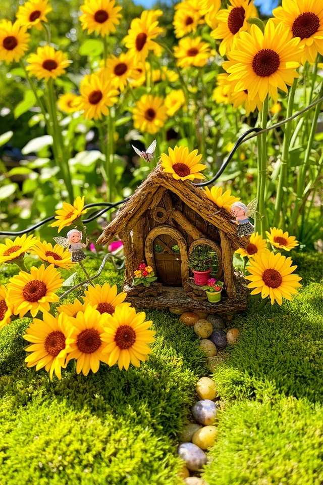 whimsical sunflower fairy garden