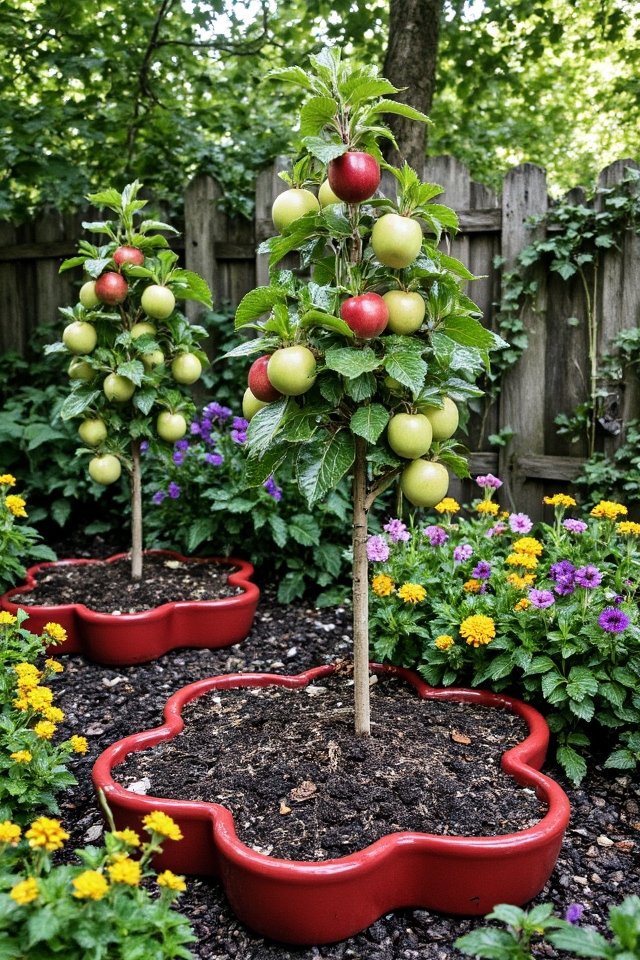 apple themed garden beds