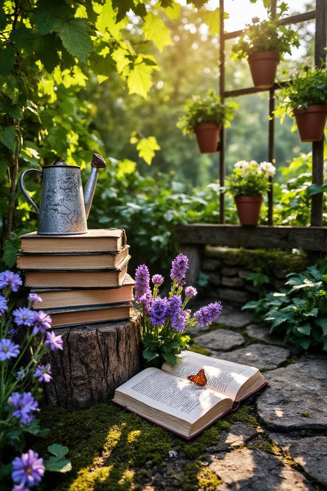 books as garden decor