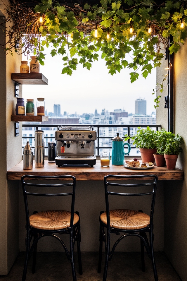 cozy balcony coffee station