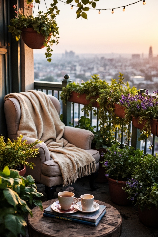 cozy balcony reading nook
