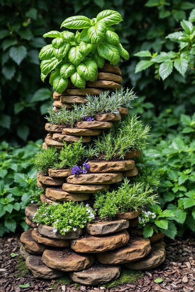 herb spiral vertical garden