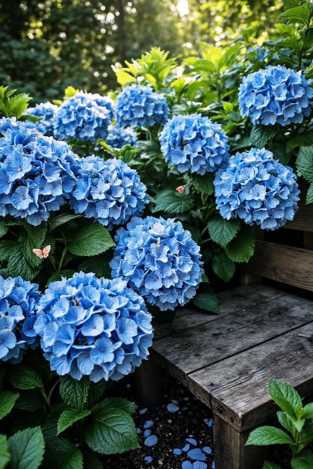 serene blue hydrangea garden