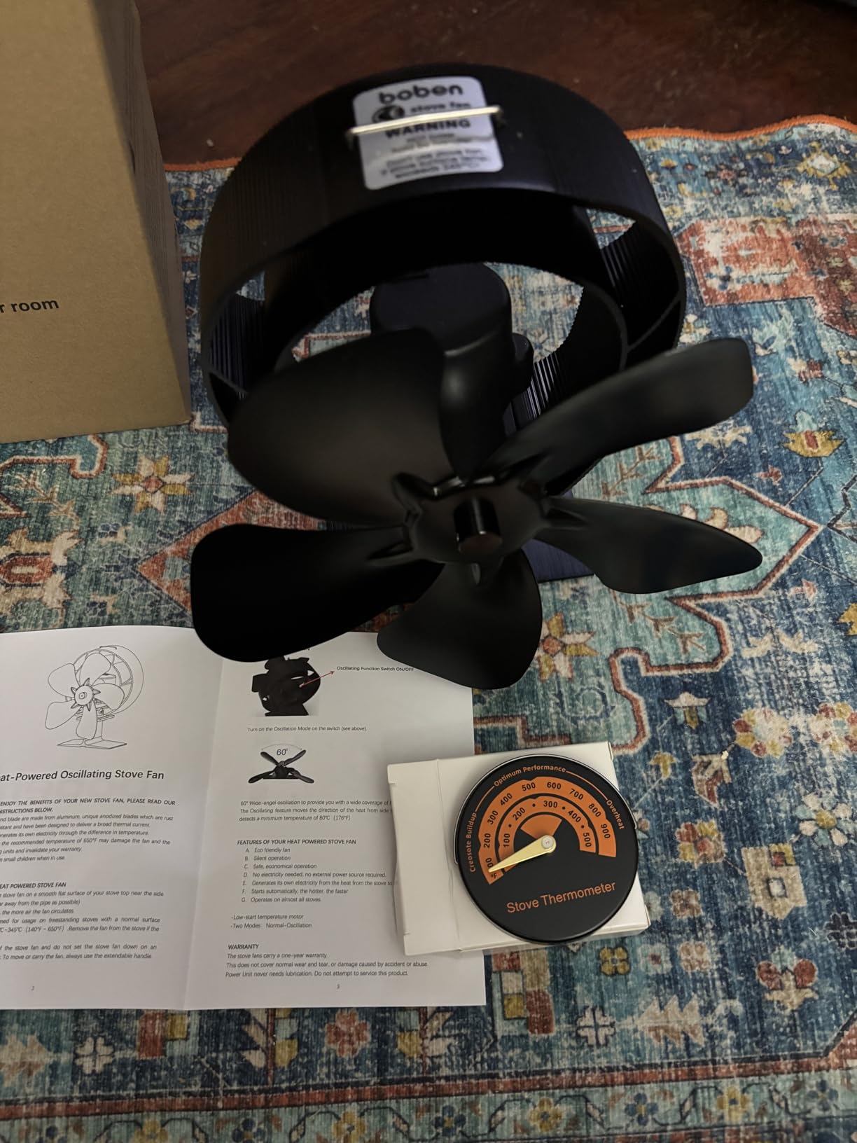 BOBEN Heat Powered Wood Stove Fan with Oscillating Function for Enhanced Heating, with Thermometer Customer Review BOBEN Heat Powered Wood Stove Fan with Oscillating Function for Enhanced Heating, with Thermometer - Customer Photo 2