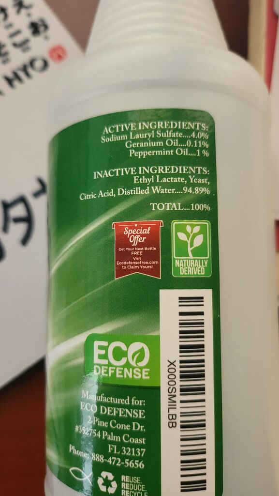 Eco Defense Biobased Pest Control Spray - Ant, Roach, Spider, Bug Killer and Repellent - Natural Indoor & Outdoor Bug Spray - Child & Pet Friendly customer photo 1