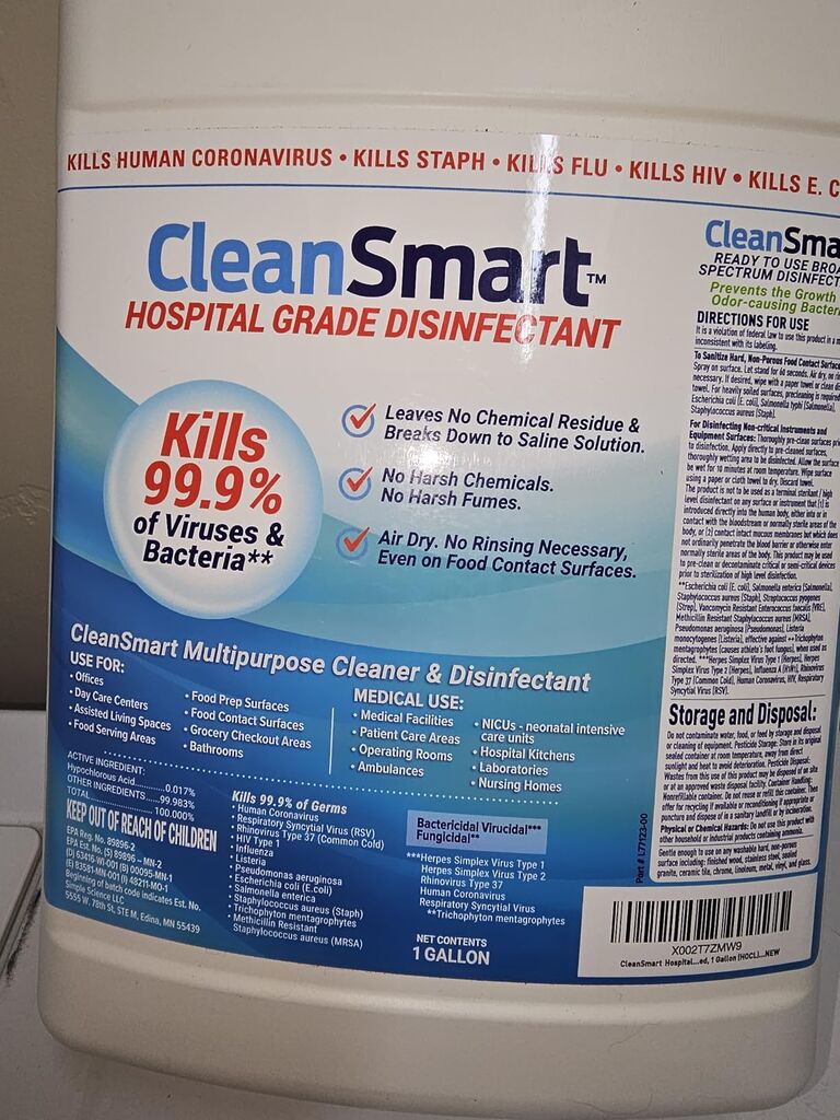 CleanSmart Hospital Disinfectant, Kills 99.9% of Viruses and Bacteria, Hypochlorous Acid Technology, EPA Registered, 1 Gallon (HOCL) customer photo 1