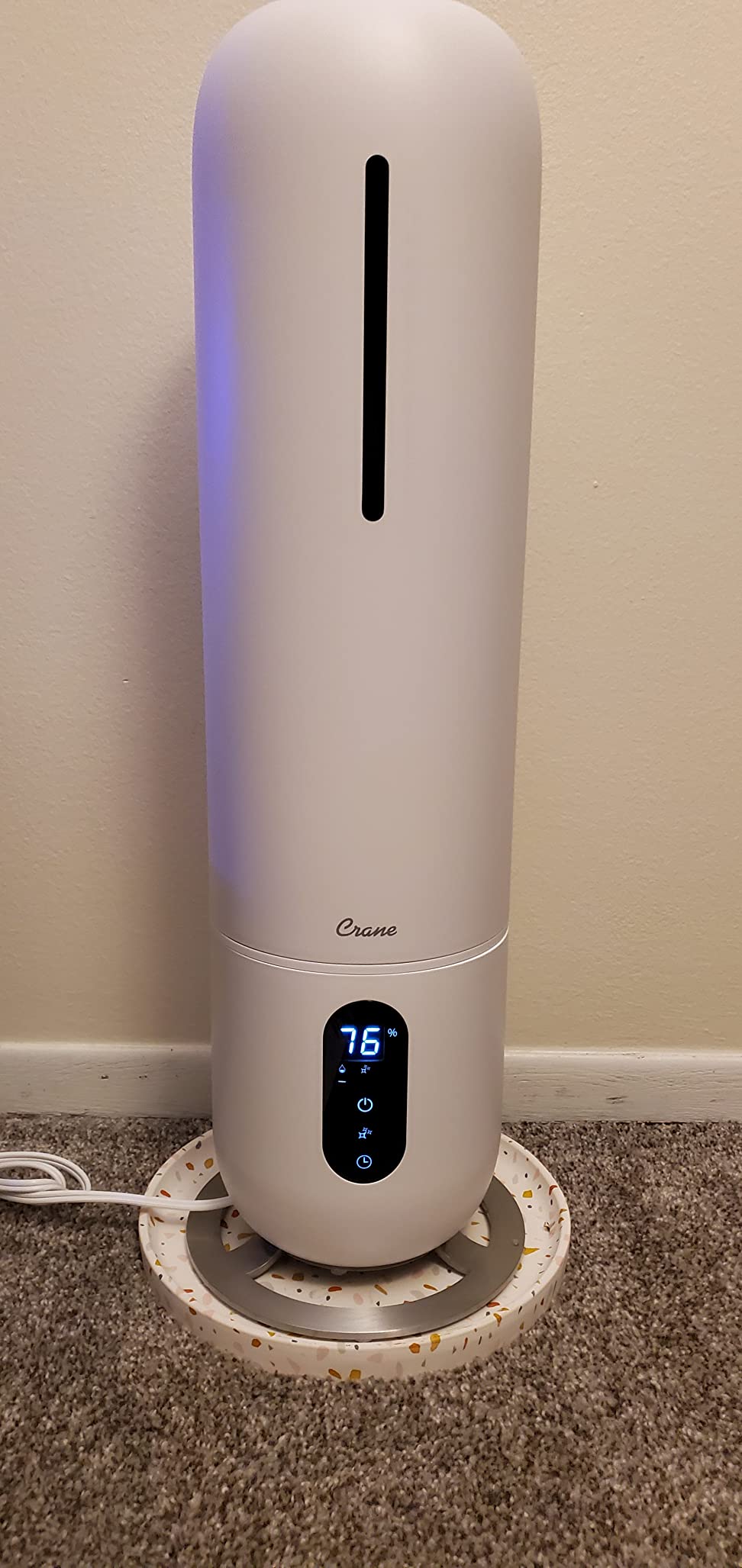 Crane 2 Gallon Top Fill Ultrasonic Cool Mist Tower Humidifier for Home, Whisper Quiet, Filter Free, Dishwasher Safe, Auto Shutoff, White - Customer Photo 2