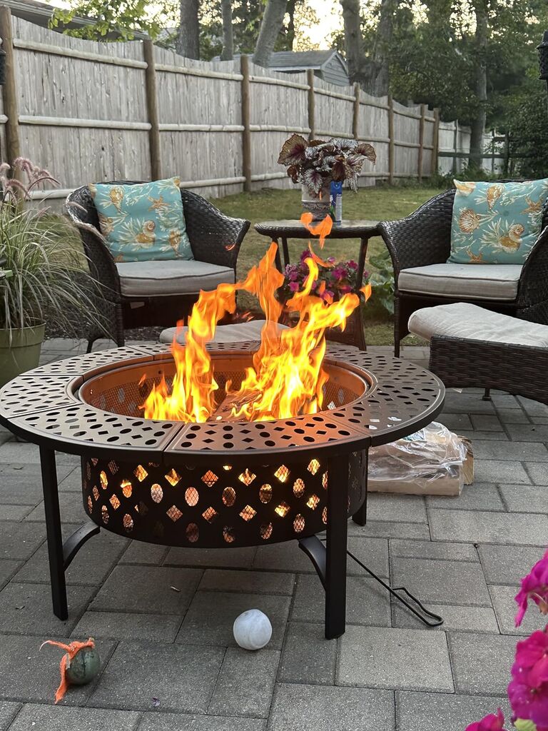 36 Inch Fire Pit with 2 Grills, Wood Burning Fire Pits for Outside with Lid, Poker and Round Waterproof Cover, BBQ& Outdoor Firepit & Round Metal Table 3 in 1 for Patio, Picnic, Party customer photo 2