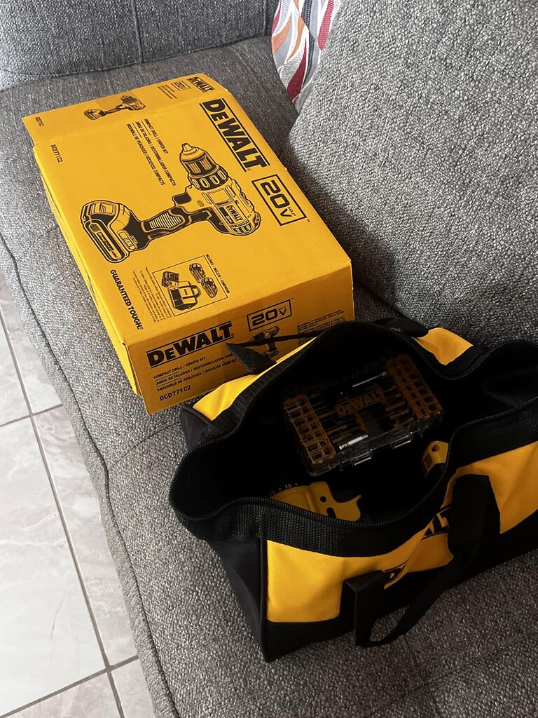 DEWALT 20V Max Cordless Drill Driver Set, 2 Speed, High Performance Motor, Includes 2 XR 1.3Ah Li-Ion Batteries, Charger and Contractor Bag (DCD771C2) customer photo 1