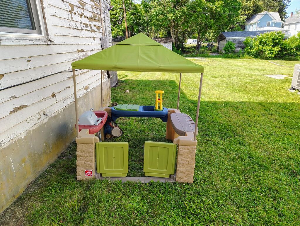 Step2 All Around Playtime Patio with Canopy Playset – Shaded Outdoor Playhouse for Kids with Realistic, Interactive Features, Room for Multiple Toddlers to Play – Dimensions: 60