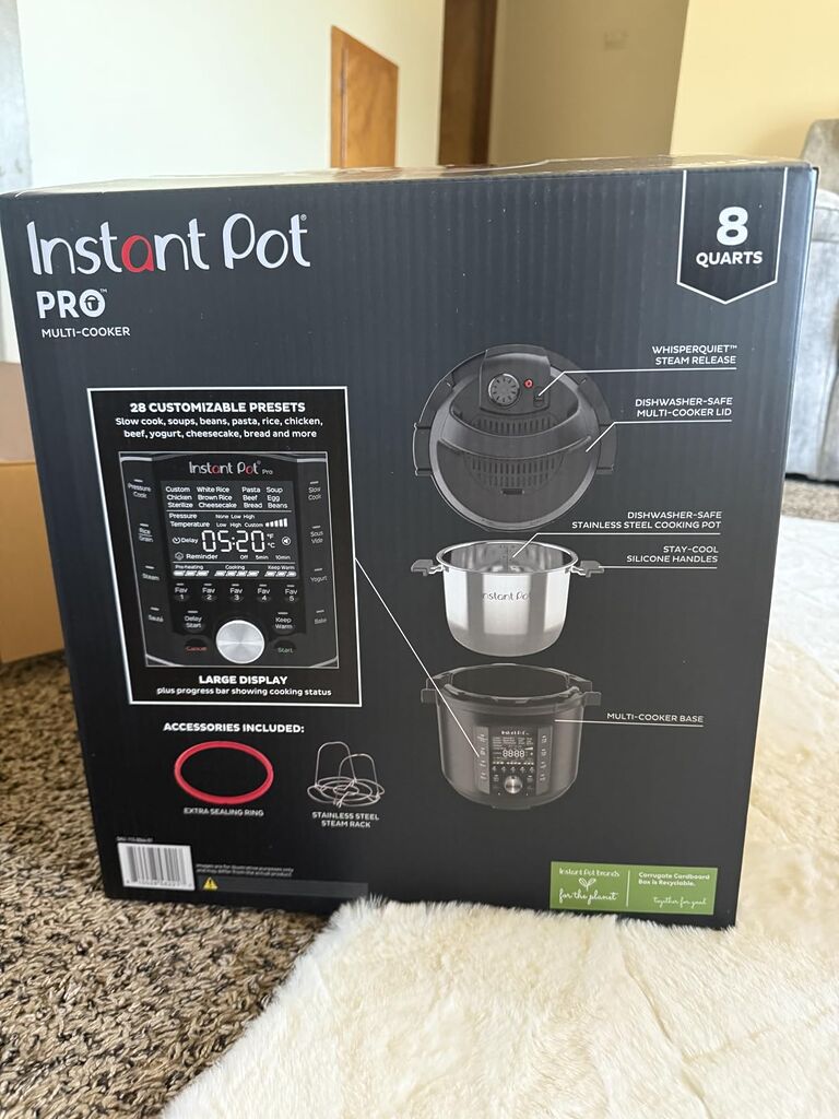 Instant Pot Pro (8 QT) 10-in-1 Pressure Cooker, Slow Cooker, Rice/Grain Cooker, Steamer, Sauté, Sous Vide, Yogurt Maker, Sterilizer, and Warmer, Includes App with Over 800 Recipes, Black customer photo 1
