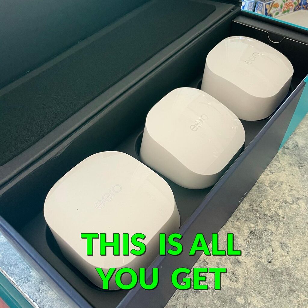 Amazon eero 6 mesh wifi system - Supports internet plans up to 500 Mbps, Coverage up to 4,500 sq. ft., Connect 75+ devices, 3-pack (1 router + 2 extenders) customer photo 1