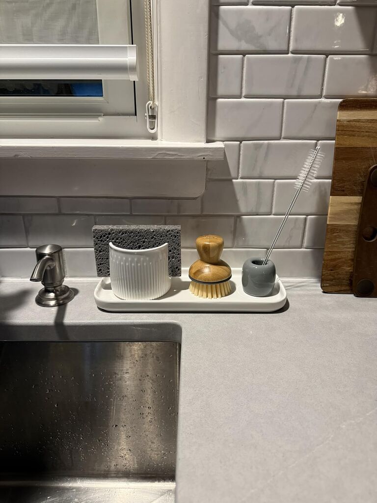Full Circle Bubble Up Bamboo Dish Brush & Ceramic Soap Dispenser - Family Safe, Formaldehyde-Free - Kitchen Scrub Brush for Dishes, Nonstick & Cast Iron, Gray customer photo 1