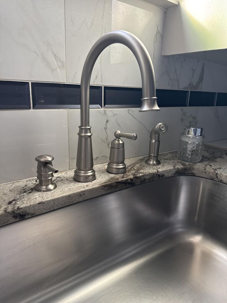 Moen Edison Spot Resist Stainless One-Handle High Arc 4-hole Kitchen Faucet with Side Sprayer and Soap Dispenser customer photo 2