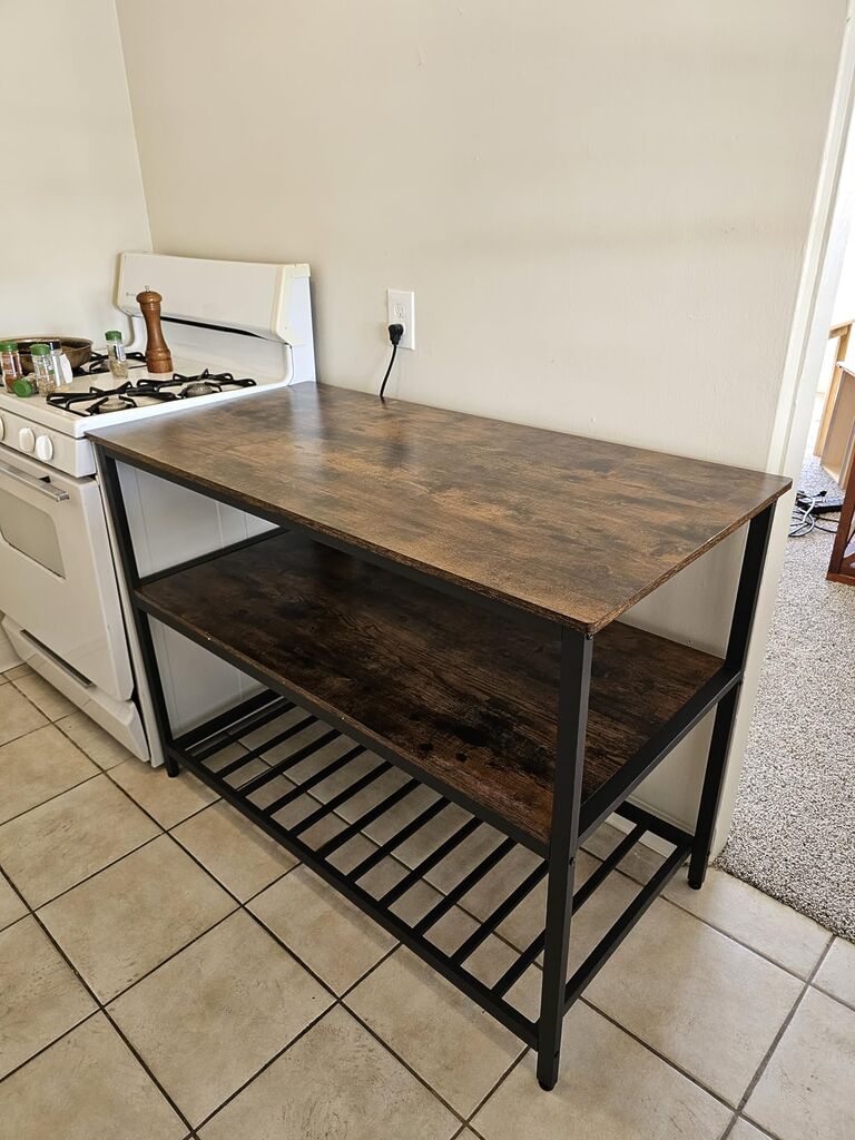 VASAGLE Kitchen Island with 3 Shelves, 47.2 Inches Width Kitchen Shelf with Large Worktop, Industrial Style customer photo 1
