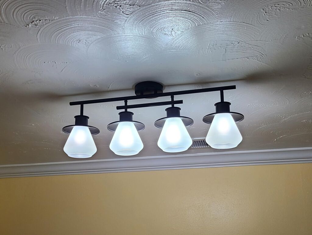 Globe Electric 59530 4-Light Complete Track Lighting Kit, Dark Bronze, Clear Glass Bell Shaped Shades, Ceiling Light Fixture, Ideal for Kitchen and Dining Room, LED Bulb Compatible customer photo 1