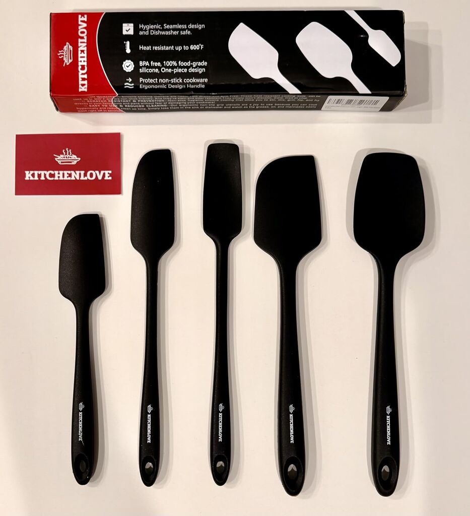 KITCHENLOVE Premium 600°F Heat Resistant 5 Piece Silicone Spatula Set for Baking, Cooking, Mixing - Non-Stick with High Grade S-Iron Steel Core - One Piece Seamless Design - BPA Free (Black) customer photo 1