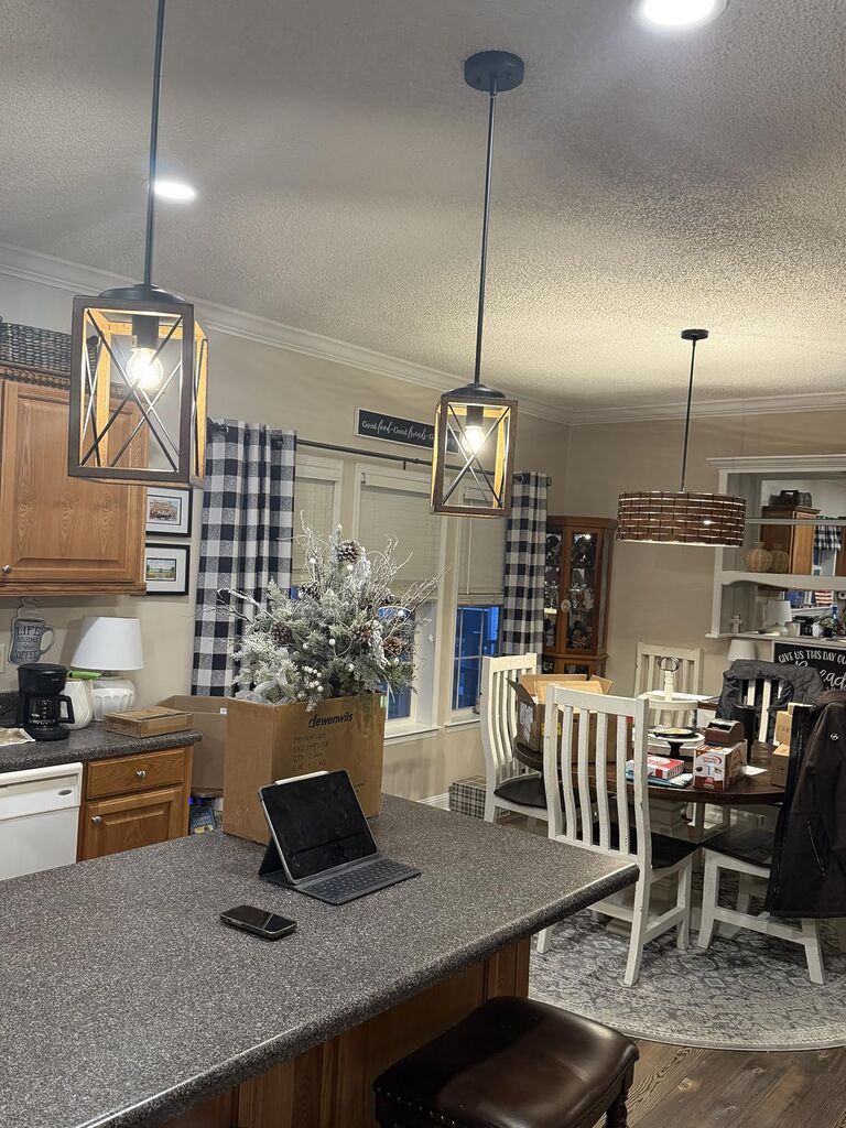 DEWENWILS 2 Pack Farmhouse Pendant Light, Metal Hanging Light Fixture with Wooden Grain Finish, 48 Inch Adjustable Pipes for Flat and Slop Ceiling, Kitchen Island, Bedroom, Dining Hall, ETL Listed customer photo 2