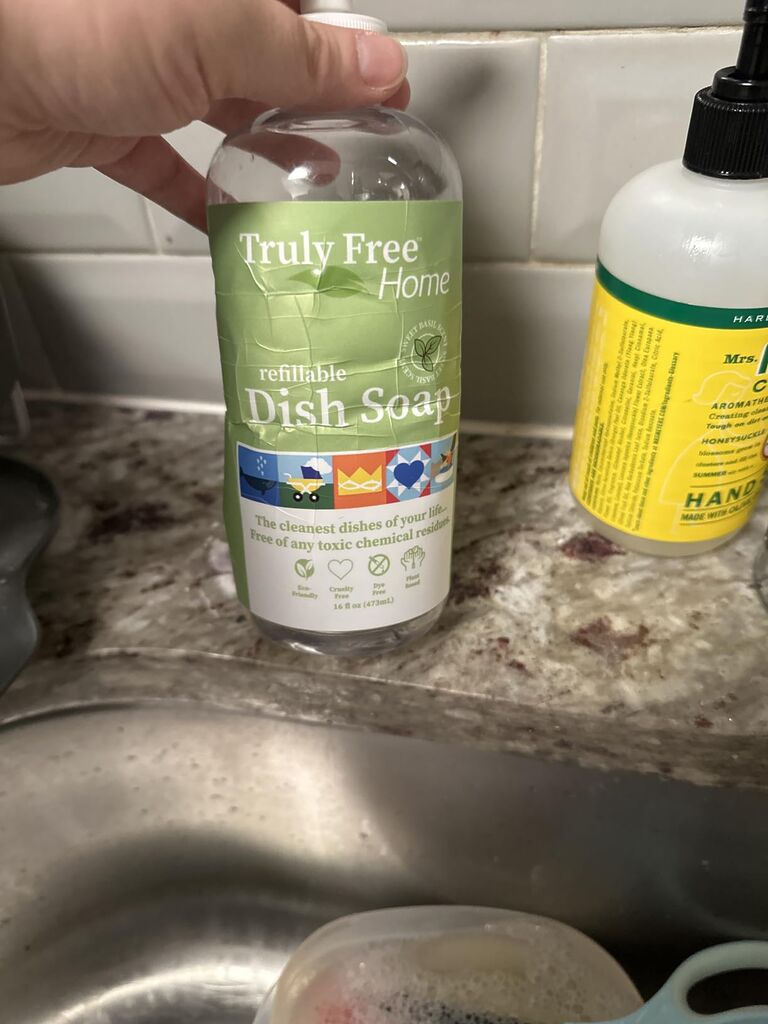 Truly Free Non Toxic Dish Soap Kit | Natural Concentrated Dishwashing Liquid - Sweet Basil Scent | Organic Plant-Based | Family Safe - Eco-Friendly Formula | 16 fl oz customer photo 2