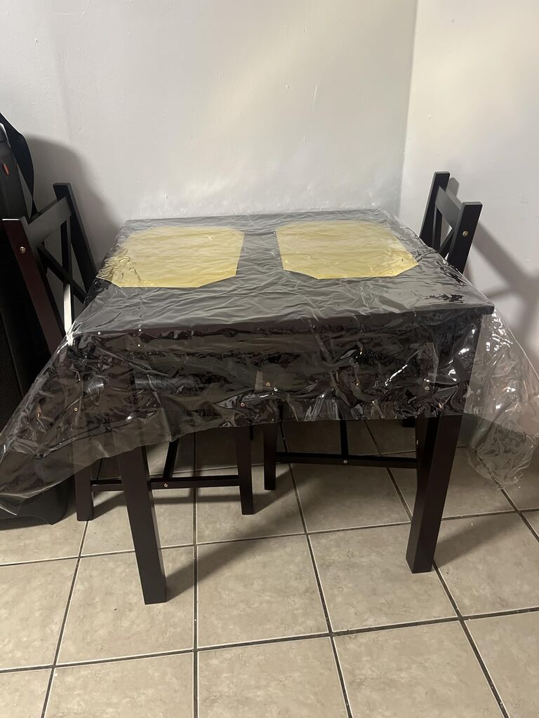 3-Piece Solid Wood Kitchen Table Set for 2 | Pine Dining Table with Upholstered Chairs | Space-Saving Design | Smooth Easy-to-Clean Surface | for Dining Room, Apartment, Restaurant, Dark Brown customer photo 1