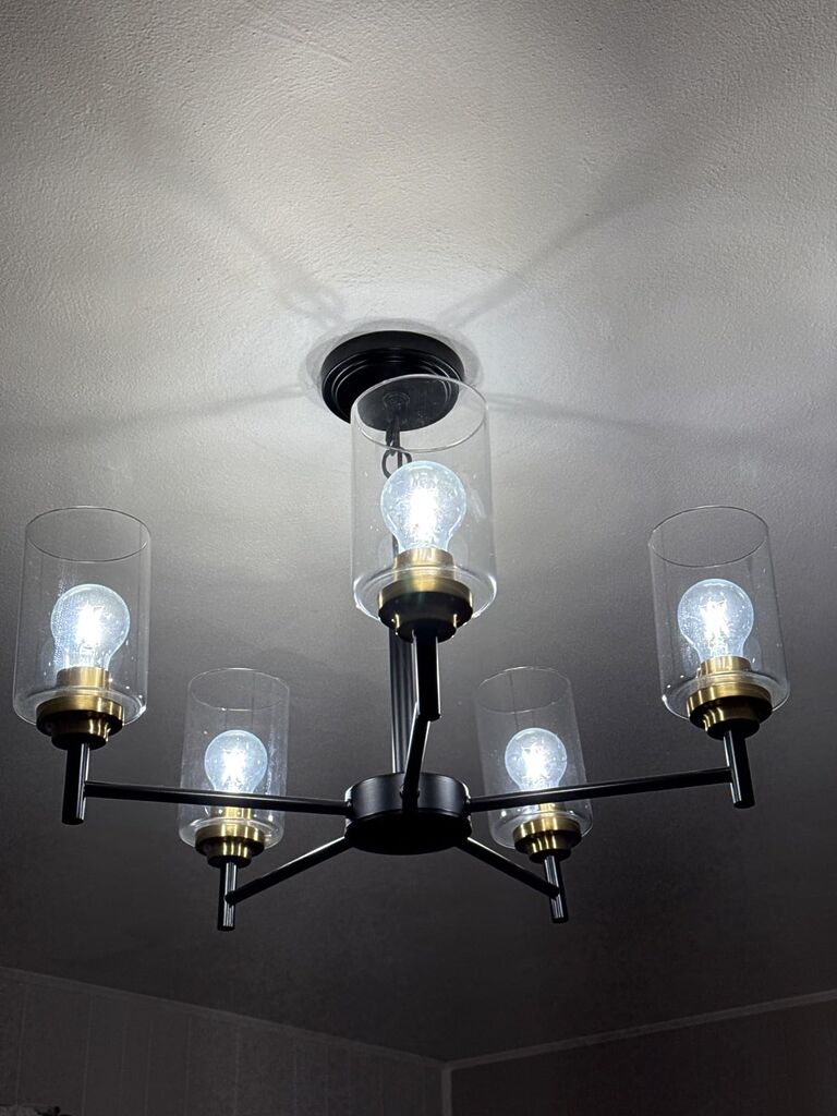 Kitchen Island Lighting, 3 Lights Linear Chandeliers Rectangle Pendant Light Fixtures for Dining Room Farmhouse Hanging Light with Glass Shades(Black) customer photo 2