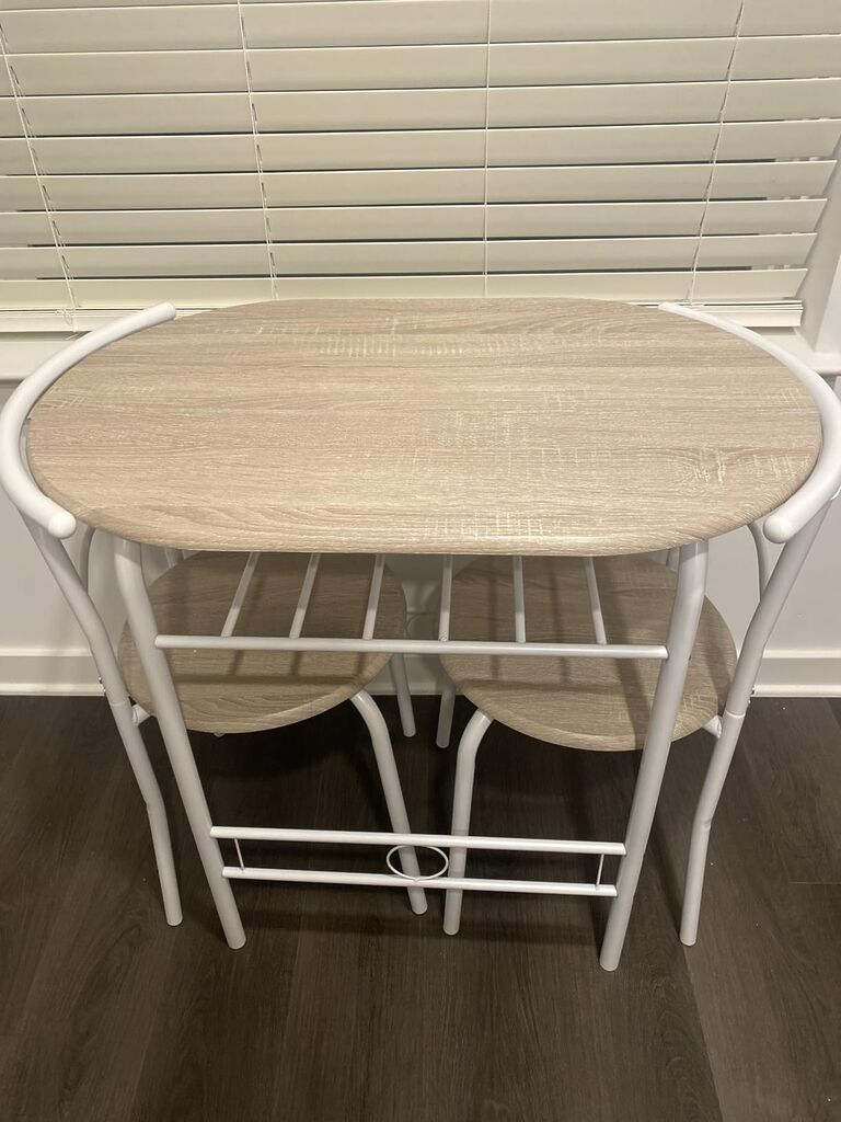 VINGLI 3 Piece Dining Set,Small Kitchen Table Set for 2,Breakfast Table Set,Kitchen Wooden Table and 2 Chairs for Small Space/Dining Room/Apartment,Metal Frame,Wine Rack,Black customer photo 2