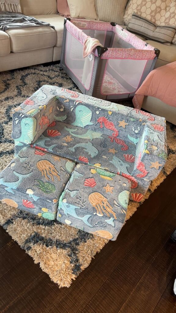MeMoreCool Modular Kids Play Couch Sofa - Glow-in-the-Dark Star Design, Fold-Out Toddler Couch for Playroom Furniture, Grey customer photo 2