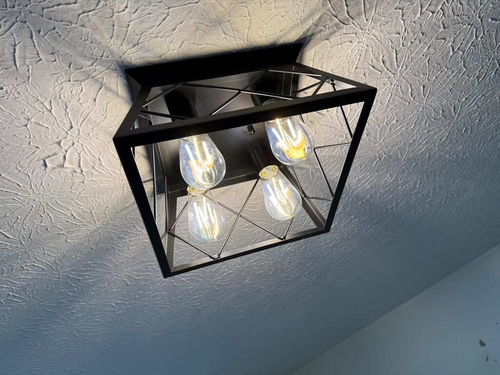 FadimiKoo Flush Mount Ceiling Light Fixtures for Kitchen Hallway, 4-Light Close to Ceiling Lighting, Industrial Farmhouse Square Cage Ceiling Lamp for Dining Room, Living Room customer photo 1
