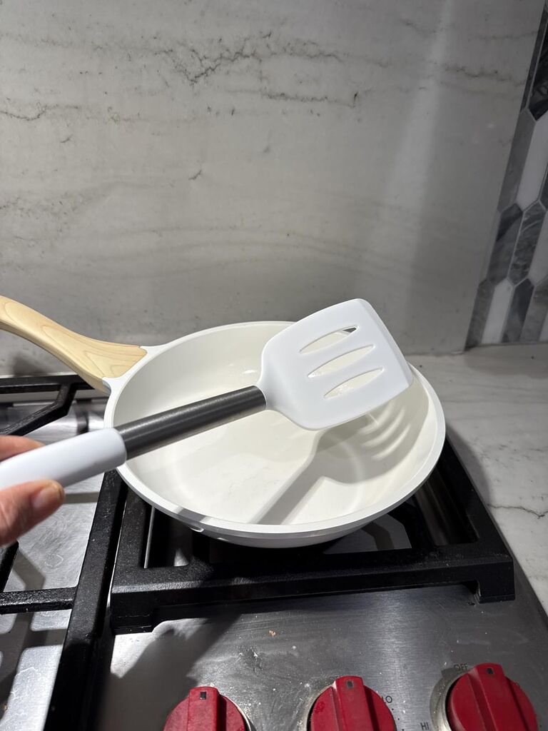 Pack of 2 Silicone Solid Turner, Non Stick Slotted Kitchen Spatulas, High Heat Resistant BPA Free Cooking Utensils, Ideal Cookware for Fish, Eggs, Pancakes (Stainless Steel Khaki) customer photo 2
