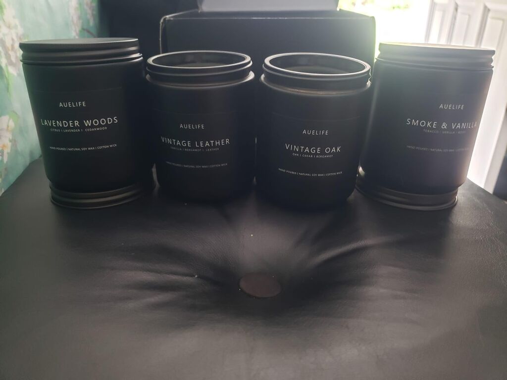 Auelife Scented Candles Set for Men - 4 Pack Soy Candles (Leather/Smoke & Vanilla/Oak/Lavender) customer photo 1