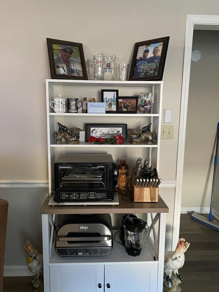 YITAHOME White Microwave Stand Bakers Rack Cabinet, Farmhouse Freestanding Small Kitchen Pantry Hutch Tall w Door Power Outlet Thickened Counter, Coffee Bar Storage Shelves customer photo 1