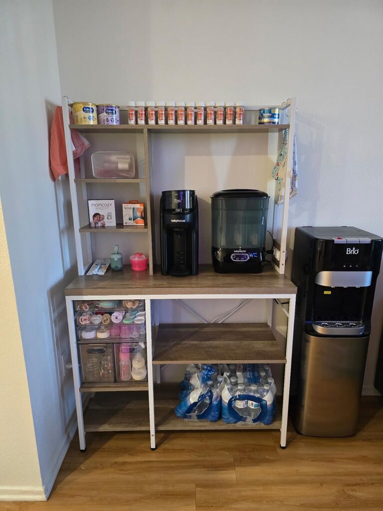 YITAHOME White Microwave Stand Bakers Rack Cabinet, Farmhouse Freestanding Small Kitchen Pantry Hutch Tall w Door Power Outlet Thickened Counter, Coffee Bar Storage Shelves customer photo 2