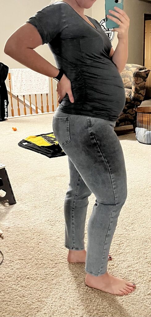 POSHGLAM Women's Maternity Boyfriend Jeans Over Belly Stretch Comfy Loose Casual Denim Pants with Pockets for Everyday Wear customer photo 1