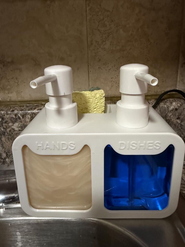 Kitchen Soap Dispenser Set, with Hand and Dish Soap, Sponge Caddy and Brush Holder 4-in-1 Kitchen Dual Soap Dispenser Set for Kitchen Sink, Bathroom - Black customer photo 1