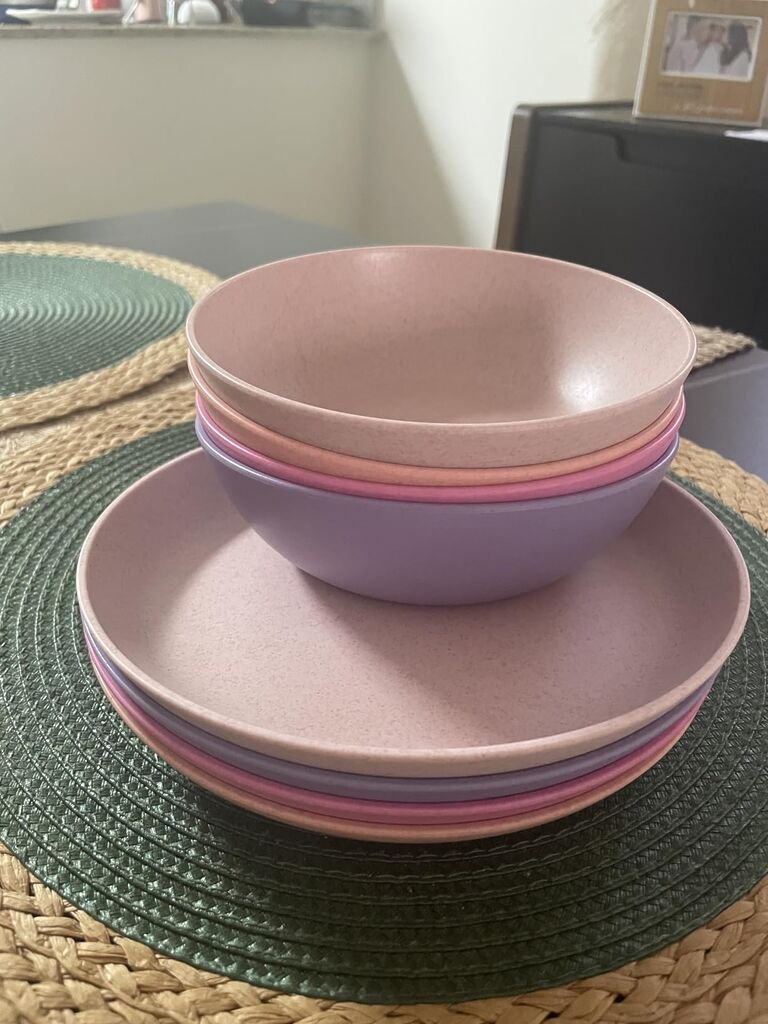 Grow Forward Wheat Straw Kids Plates and Bowls Sets - 8-Piece Unbreakable Dishwasher & Microwave Safe Plastic Plates for Kids - Reusable Non Toxic BPA-Free Dinnerware for Children - Rainforest customer photo 2