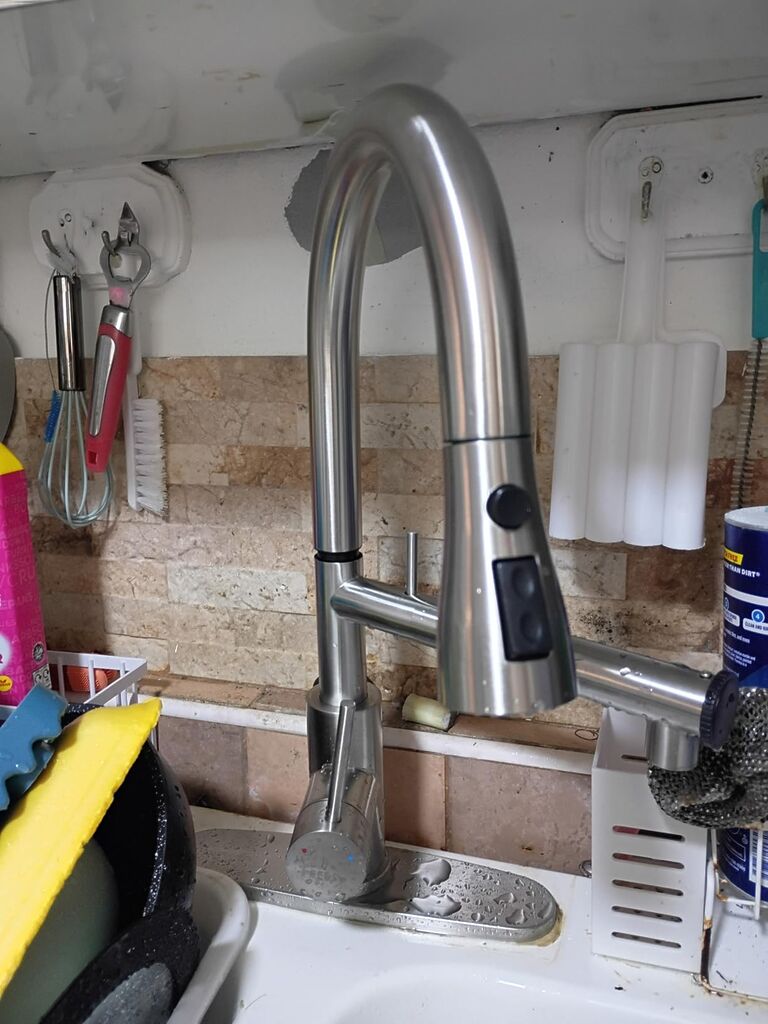 FEELSO Kitchen Faucets, Upgraded Filter Water Kitchen Faucet with Pull Down Sprayer, Brushed Nickel Stainless Steel High Arc 1 Or 3 Hole Kitchen Sink Faucet for Remove Lead, Chlorine, Bad Taste & Odor customer photo 1