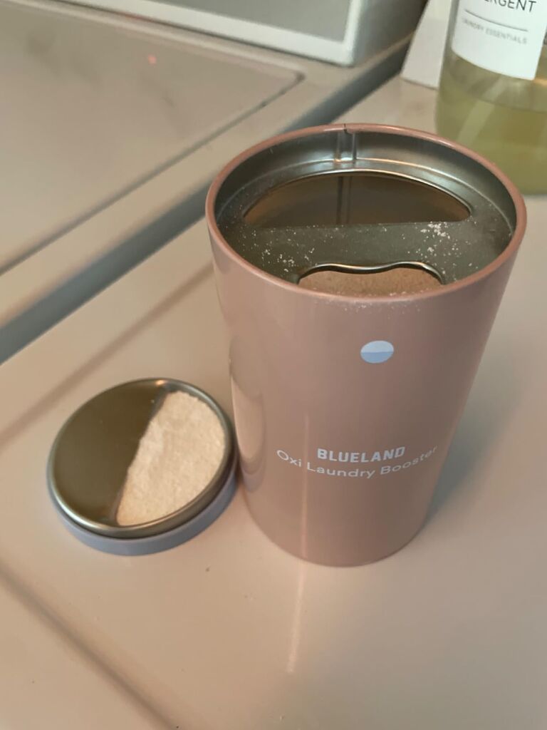 BLUELAND Oxi Laundry Booster Powder with Tin, Starter Set, Fragrance Free & Clear, 25 Loads, 17.6 oz, Plastic-Free customer photo 1