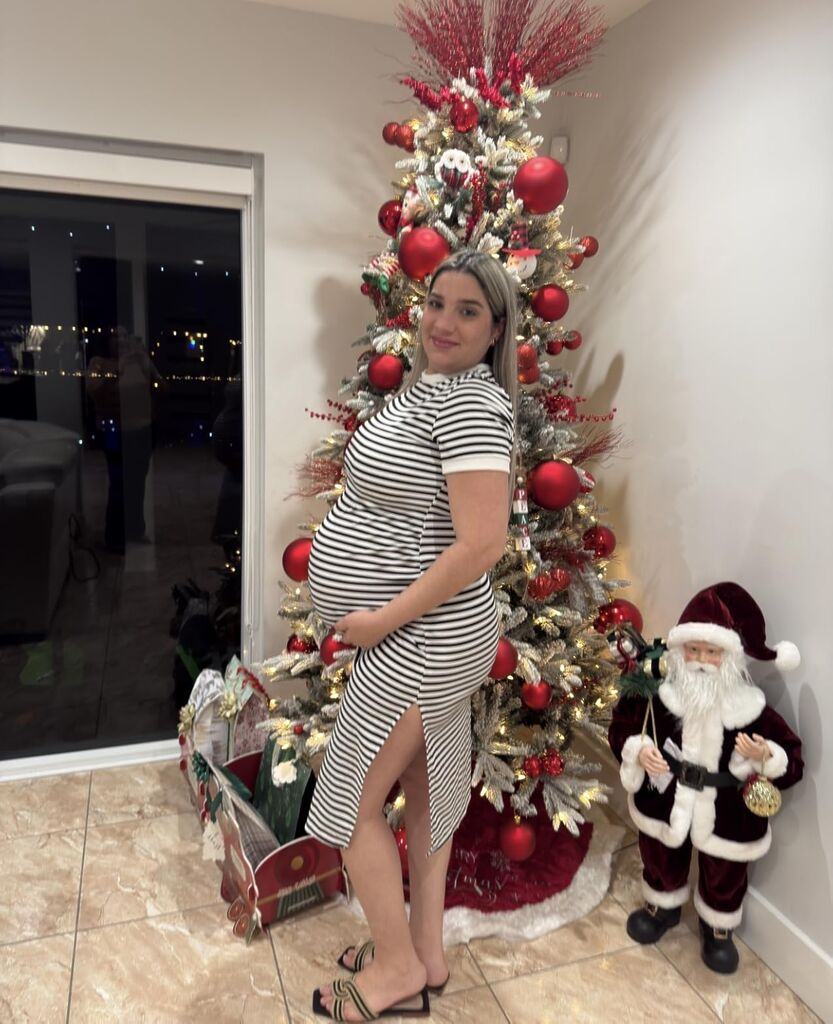 Women's Casual Striped Maternity Dress Short Sleeve Ruched Split Thigh Bodycon Dress customer photo 1