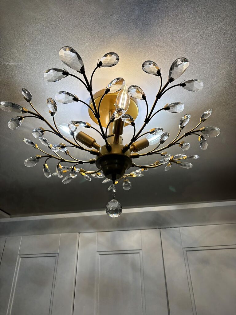 Garwarm 38.7 inch Modern Ceiling Light, 6-Light Crystal Chandelier Black Rectangle Chandeliers, Dining Room Light Fixture Flush Mount for Living Room Kitchen Island Bar customer photo 2