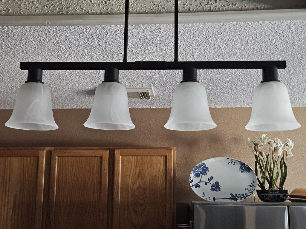 4-Light Kitchen Island Lighting, Black Simplicity Bar Island Lights for Kitchen, Farmhouse Chandelier with Adjustable Height & Clear Glass Shades, Linear Hanging Dining Room Light Fixture Over Table customer photo 1