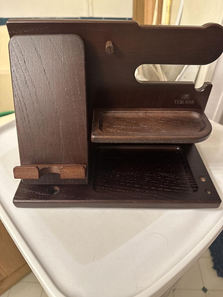 TESLYAR Wood Phone Docking Station for Men - Desk or Nightstand Organizer customer photo 2